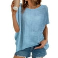 thumbnail image 3 of Karight Summer Tops for Women Plus Size Cotton Linen V Neck Short Sleeve Gauze Shirts Cute Loose Casual Comfy Blouses Trendy, 3 of 7
