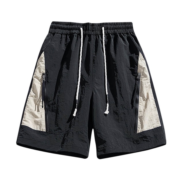 BADHUB Summer Savings Clearance! Drawstring Cargo Shorts for Men Color Block Elastic Waist Work Shorts Lightweight Zipper Multi Pocket Shorts Gray XL