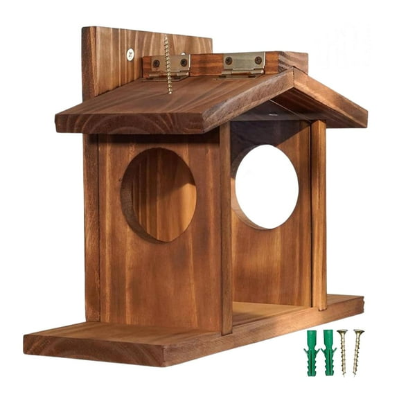 YWMJZEU Wooden Squirrel Feeder for Peanut and Corn Easy Filling Gift Squirrel Feeder Box