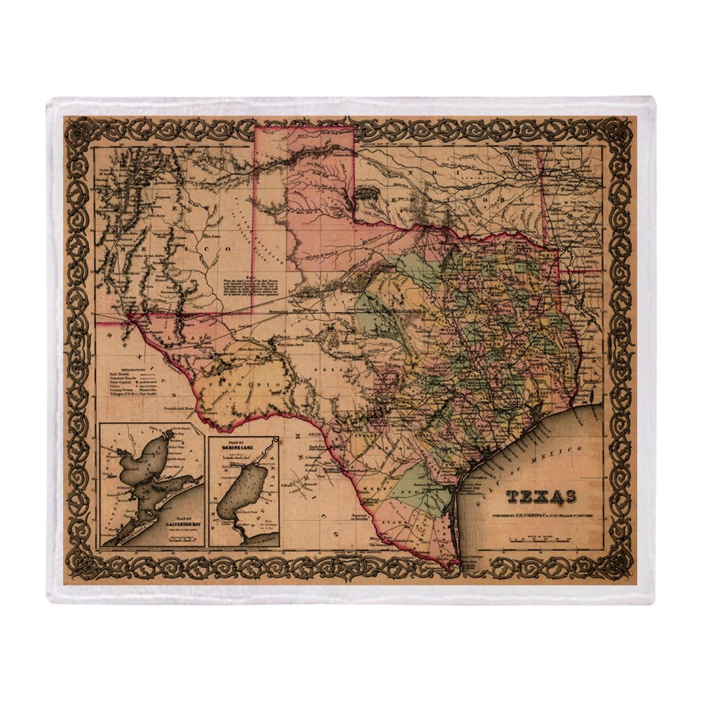 CafePress 1855 Map Of Texas Throw Blanket Soft Fleece Throw Blanket