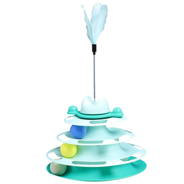 Cat Toy Roller Track - 3 Levels Fake Feather Puzzle Kitten Toy Cat Ball Tower
