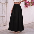 thumbnail image 2 of JIRNYORLL Womens Smocked Tiered Maxi Skirt with Pockets Drawstring Elastic High Waisted A Line Long Skirts, Black L, 2 of 6
