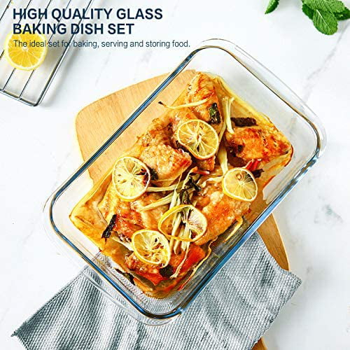 8-Piece Glass Bakeware Set with Lids, Rectangular Glass Baking Dish with BPA-Free Lid, Glass Pans for Baking, Freezer and Oven Safe, Size: 1 Quart (