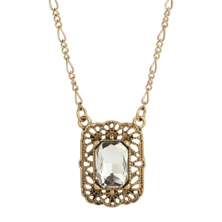 Regency Brontë Filigree Octagon Crystal Pendant Necklace 16 + 3 Extender