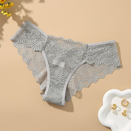 uublik Women s Underwear Briefs High Waist Breathable Briefs Soft Underpants Ladies Stretch Panties Lace Underwear Gray