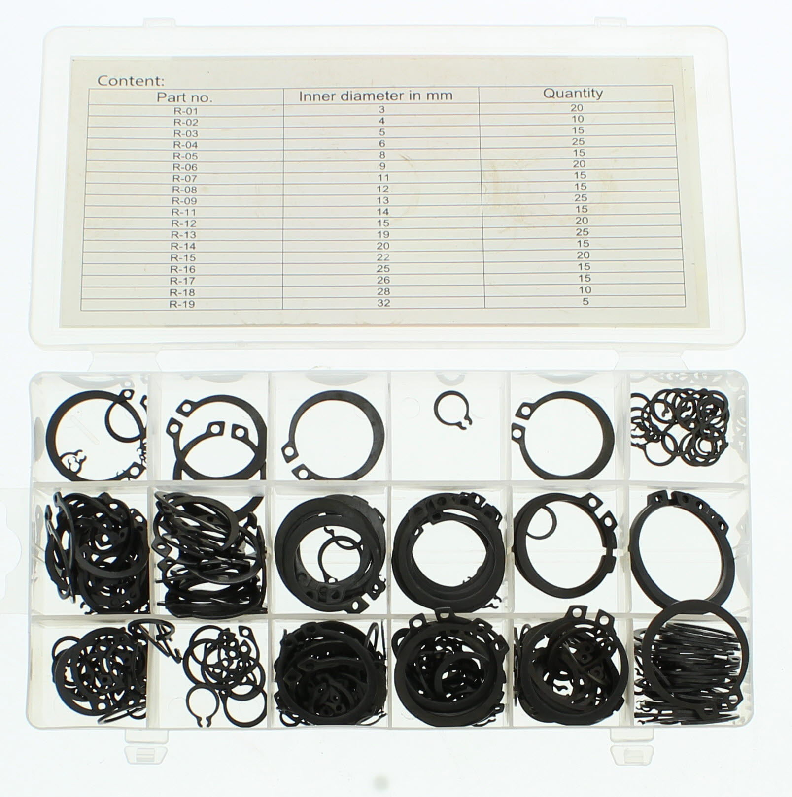 M8-M26 Tyelany C-Clip Snap Circlip Kit 150 Pcs Retaining Ring Assortment 15 Different Sizes 65Mn Steel C-Clip for Hole Internal Opening Ring Circlip Meet Most Needs with a Sturdy Plastic Box