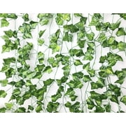 Excellous 12 Pack - 84ft Artificial Ivy Vines Leaf Garland Plants Hanging Wedding Garland Fake Foliage Flowers Home Kitchen Garden Office Wedding Wall Decor Jungle Party (Green, 84Ft)