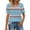 Blue, variant on YHAJDS T Shirts for Women Short Sleeve Square Neck Striped Print Lace Trim Casual Blouse