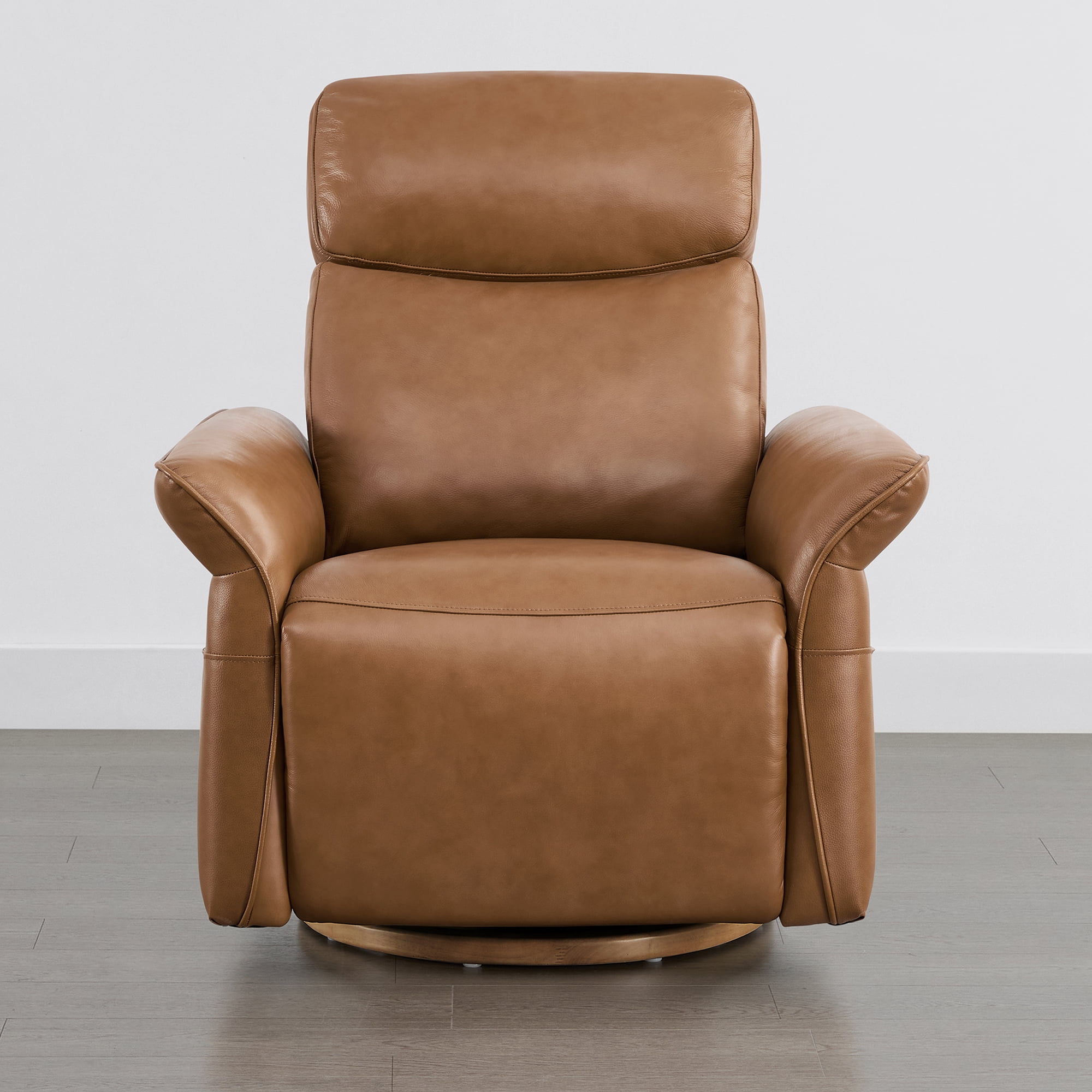 Spruce & Spring 270° Power Swivel Leather Glider Recliner with Power Headrest & Lumbar, USB & Type-C Charging, for Nursery & Living Room, Saddle Brown
