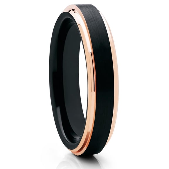 Rose Gold Tungsten Wedding Ring,4mm Wedding Ring,Black Wedding Ring,Tungsten Carbide Ring,Beveled Ring