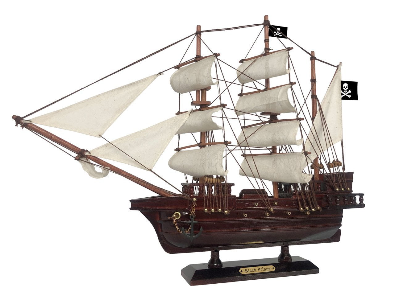 Wooden Ben Franklin's Black Prince White Sails Pirate Ship Model 20