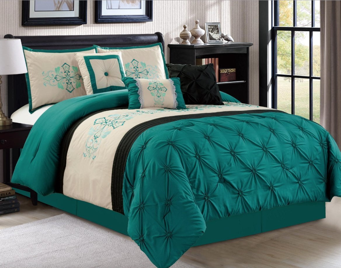 Empire Home Pintuck TEAL 7Piece Comforter Set OverSized Pinch Pleated