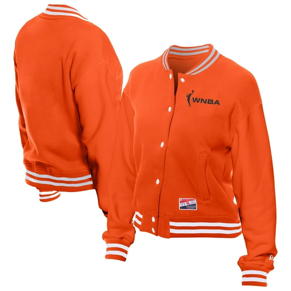 Women's New Era Orange WNBA Throwback Varsity Fleece Full-Snap Jacket