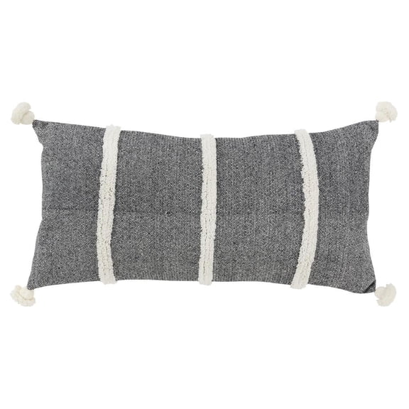 Rizzy Home Cotton Tassel Stripe Black 14"X26" Pillow Cover 2 Pack