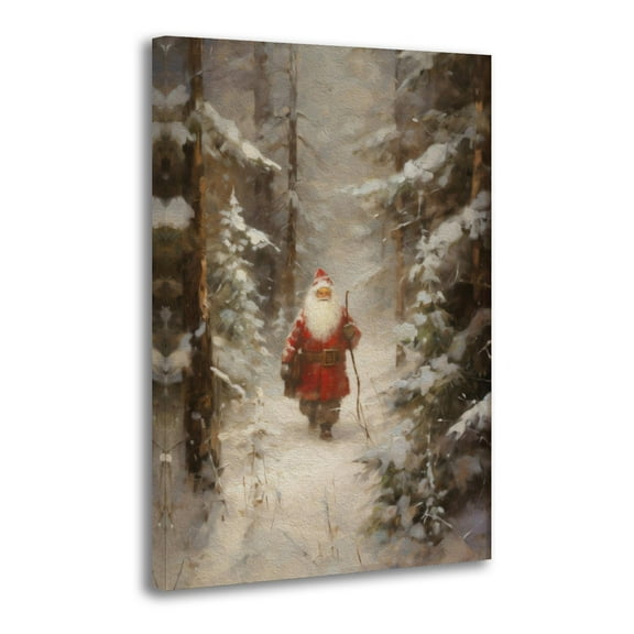Santa Claus in The Pine Forest Canvas Art Poster and Wall Art Picture Print Modern Family bedroom Decor Posters 12x18inch(30x45cm)