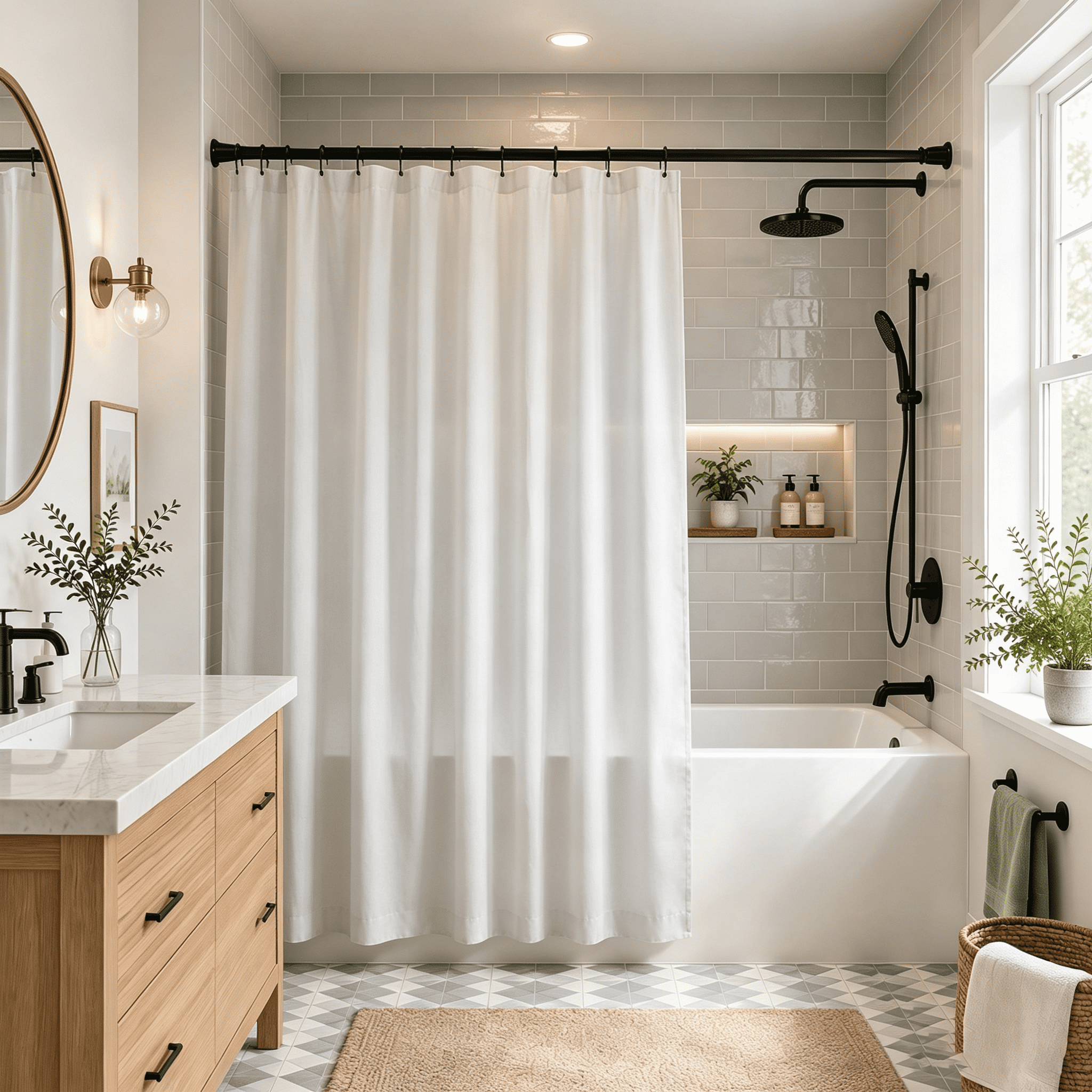 40.55‑78.78 Inch Adjustable Tension Curtain Rod, No‑Drill Shower Curtain Rod, Black Spring Tension Rod, Non‑Slip Window Curtain Rod for Bathroom, Closet, Doorway