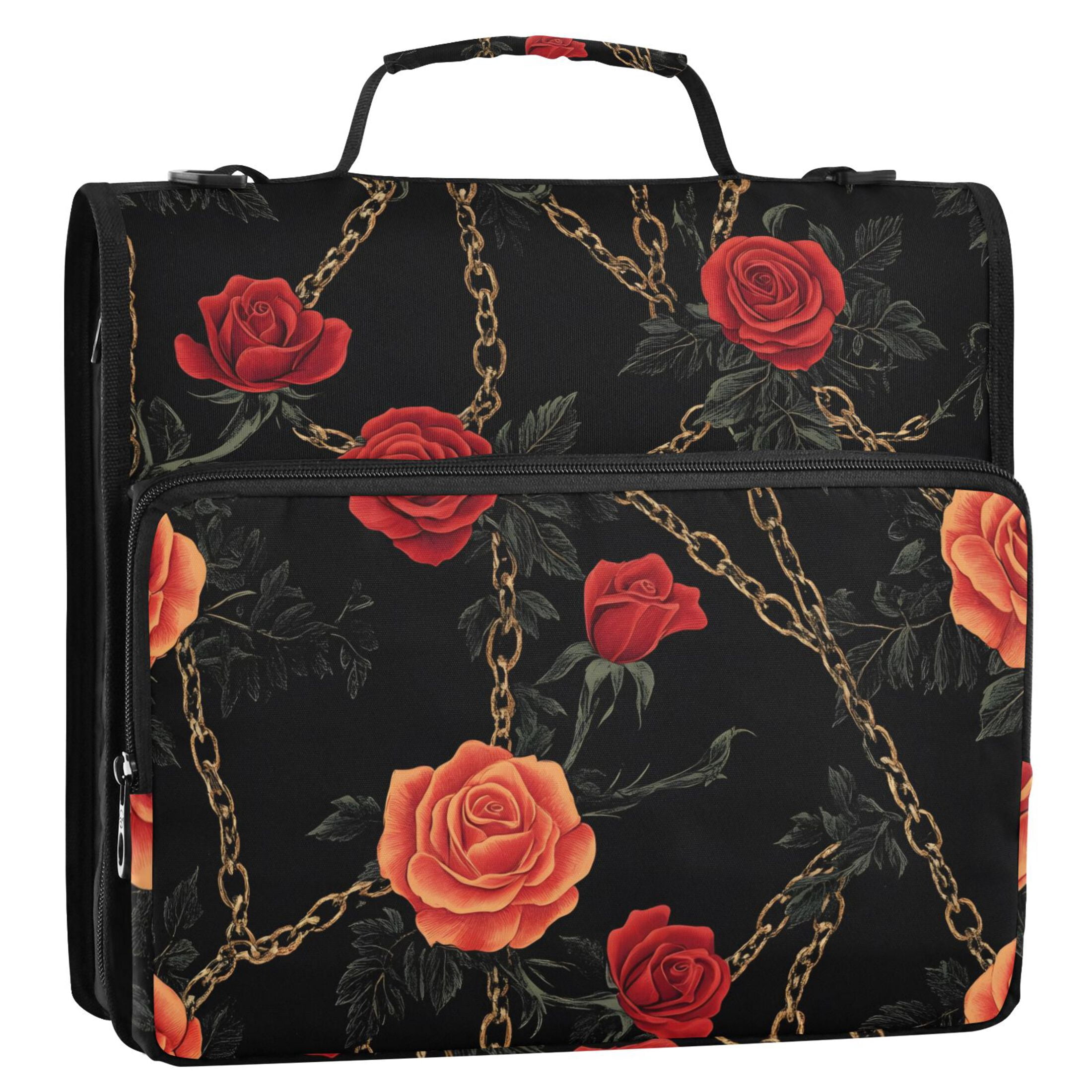 ALAZA Zipper Binder Rose with Chain 3 Ring Trapper Keeper File Folder Organizer Bag