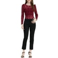 thumbnail image 2 of INSPIRE CHIC Valentine's Day Women's Tops Puff Long Sleeve Semi Sheer Floral Lace Blouses XL Dark Red, 2 of 7