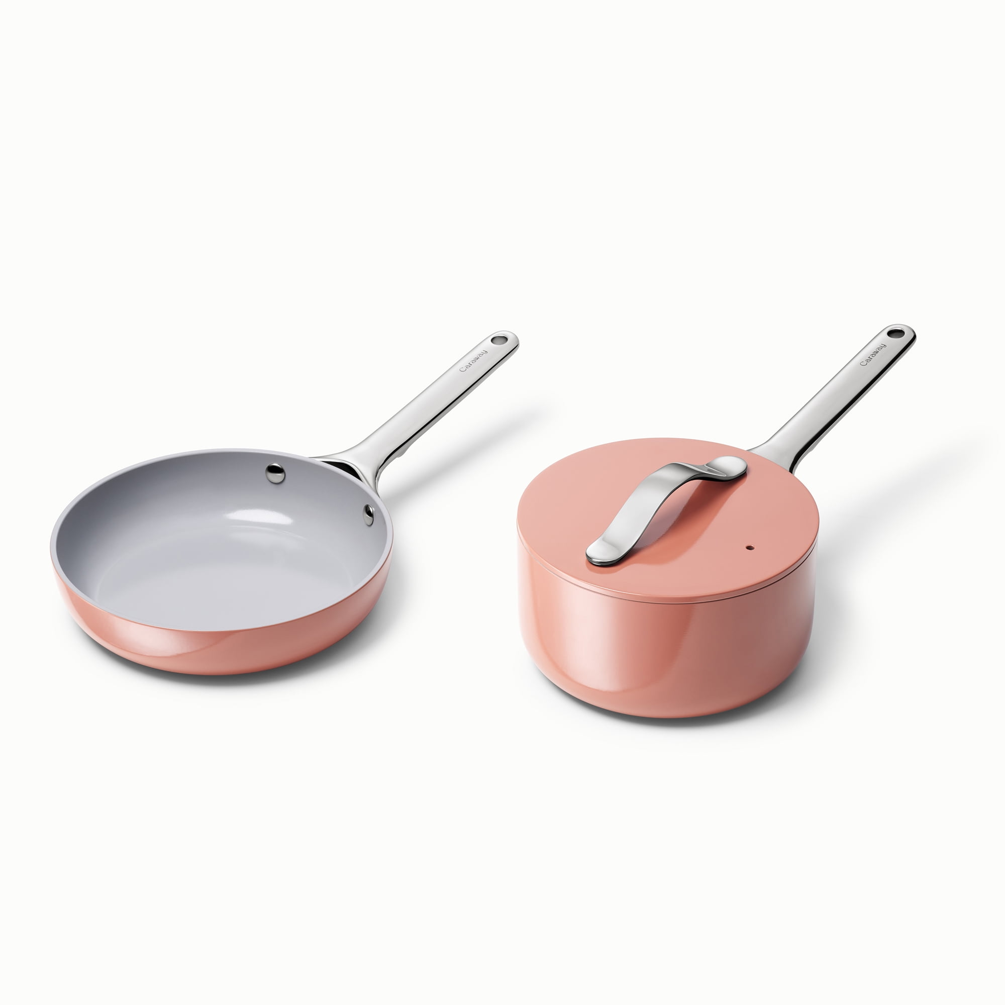Caraway Mini Cookware Set - Non-Stick Ceramic Fry Pan (1.05 qt, 8") & Sauce Pan (1.75 qt) - Oven Safe & Stovetop Agnostic (Gas, Electric & Induction) - Perracotta