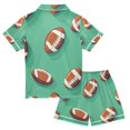 thumbnail image 2 of FORMRS Kids Short Sleeve Top and Pants Pajama Set Unisex Satin 2-Piece Sleepwear, Sizes 5-6Y, Green American Footballs, 2 of 8
