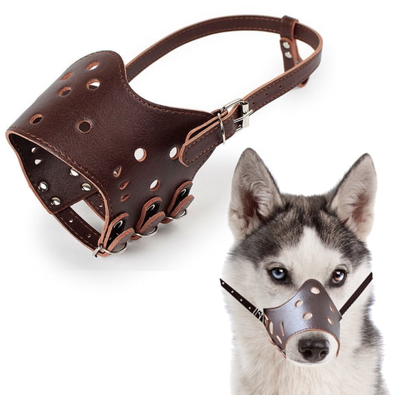 Dog Muzzle Leather, Comfort Secure Anti Barking Muzzles for Dog, Breathable and Adjustable, Allows Drinking and Eating Coffee