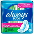 thumbnail image 1 of Always Maxi Feminine Pads with Wings for Women, Size 2, Long Super Absorbency, Unscented, 1 of 15