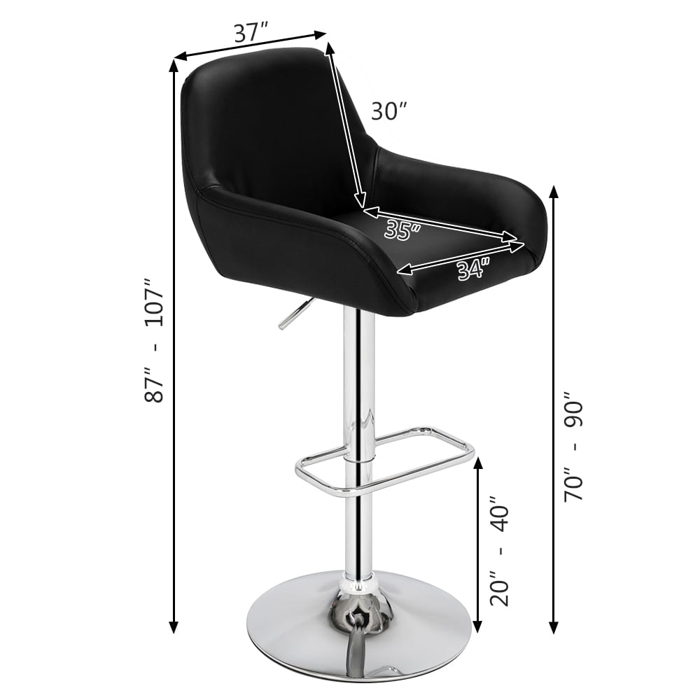 Lowestbest Set of 2 Bar Stool, PU Square Stool with Foot, Adjustable Swivel Armless Stools, Black