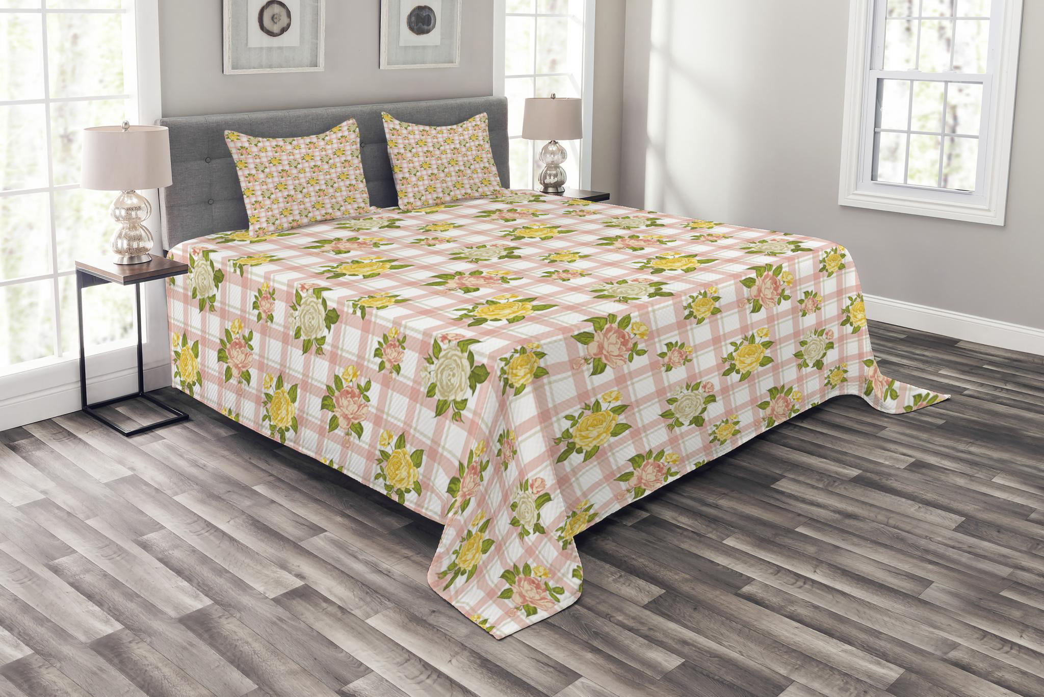 Poppy Flower Garden Print Details about   Colorful Quilted Coverlet & Pillow Shams Set 