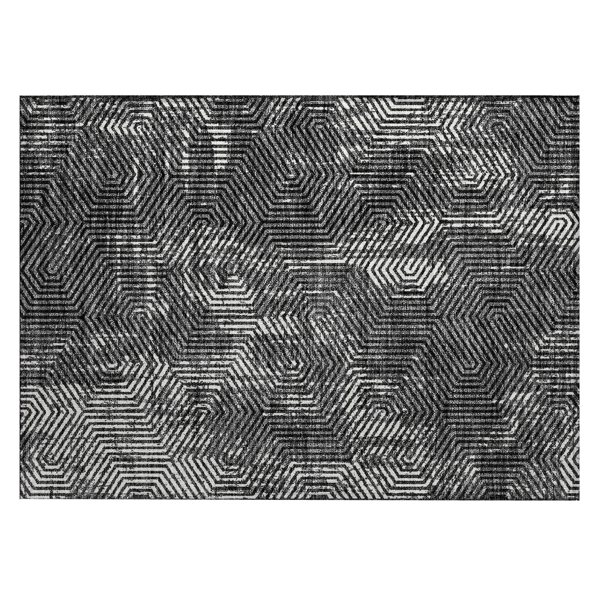 Addison Rugs Chantille Indoor/Outdoor Transitional Geometric Black Washable Rectangle Rug, 1'8" x 2'6"