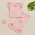 thumbnail image 2 of Bagilaanoe 2pcs Toddler Baby Girl Pants Set Fly Sleeve Ribbed Tops + Flare Trousers 6M 12M 18M 24M 3T 4T Kids Casual Clothes, 2 of 8