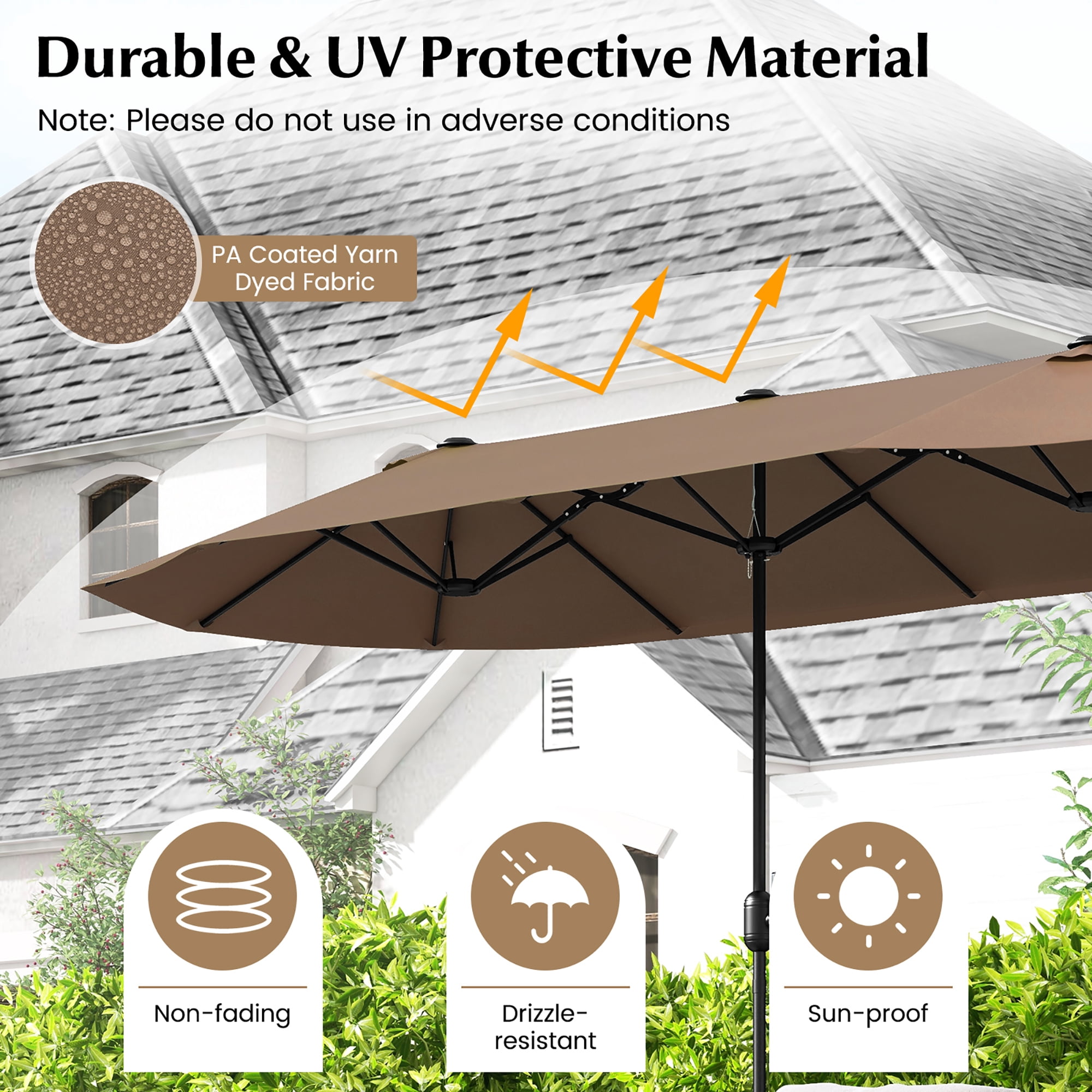 Gymax 13FT Double-sided Patio Umbrella w/ Crank Handle Umbrella Base Safety Lock Tan