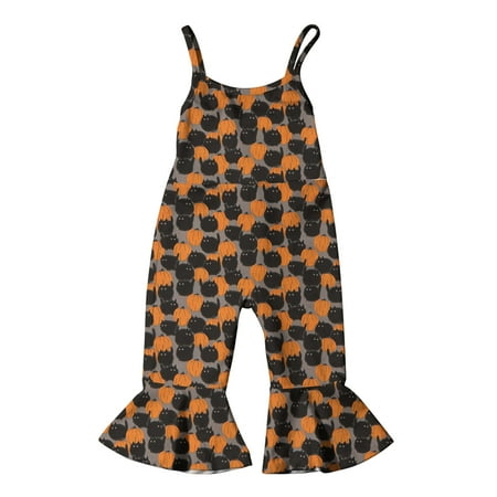 

TUOBARR Toddler Girl Summer Outfits Toddler Kids Boys Girls Fashion Cute Funny Cat Spider Print Flared Pants Romper Jumpsuit Gray 12-18 Months