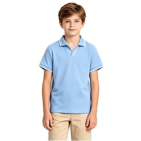 Aideaone Boys Polo Shirt Solid Color V-Neck Casual Short Sleeve Shirts for Boys Size 7-14T