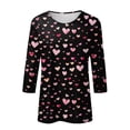 thumbnail image 4 of Inglocry Valentines Shirts for Women 3/4 Sleeve T Shirts Trendy 2026 Cute Love Heart Print Tunic Tops Crewneck Plus Size Casual Blouses Black 2XL, 4 of 5