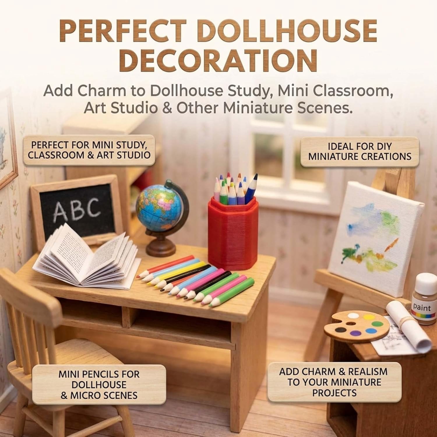 13-Piece Mini Colored Pencil Set for Dollhouse, Mini Desk Accessories for DIY Crafts