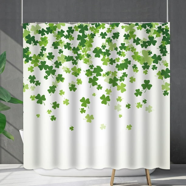 Cortina de ducha | Decoración de baño para el Día de San Patricio | Separador de tela impermeable con ganchos | Instalación sin perforaciones para la decoración del baño en casa