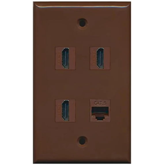 RiteAV - 3 Port HDMI 1 Port Cat6 Ethernet Wall Plate - Brown