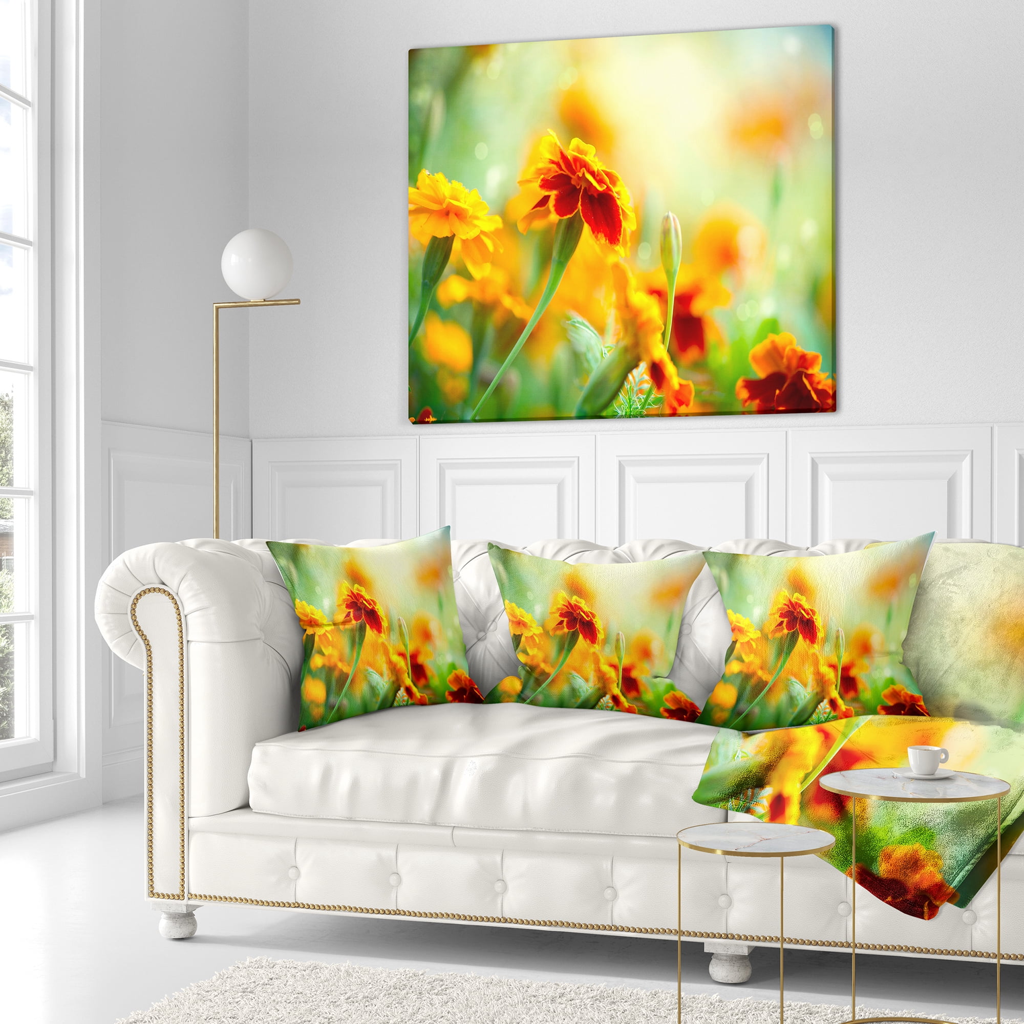 Designart Orange Tagetes Marigold Flowers - Floral Throw Pillow - 18x18
