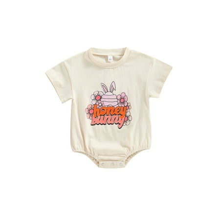 

Baby Easter Romper Short Sleeve Floral Letter Print Newborn Bodysuit
