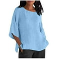 thumbnail image 1 of CHOK Chemises en Lin pour Femmes Coupe Ample Été 2023 Manches Mi-Longues Col Rond Tunique Confortable Fente Latérale Blouse Basique, 1 of 5