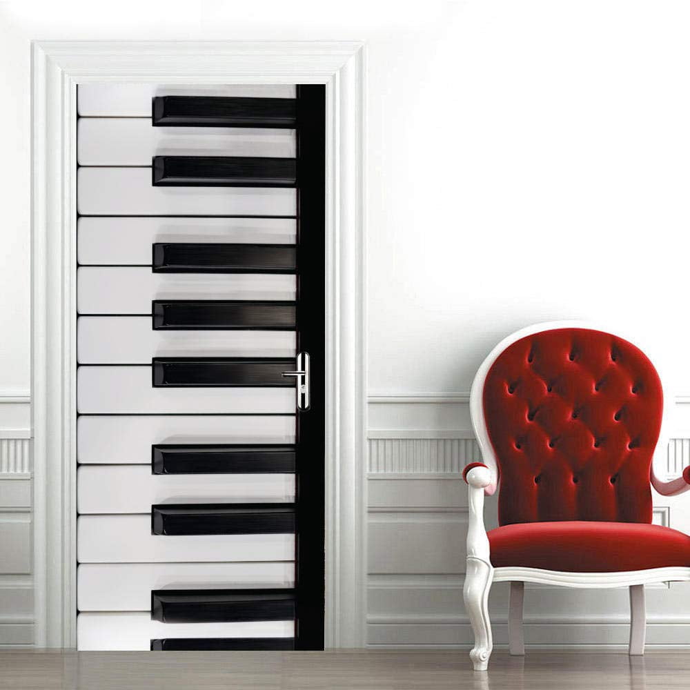 3D Door Stickers Music Black And White Piano Keys Self-Adhesive Removable Pvc Mural Door