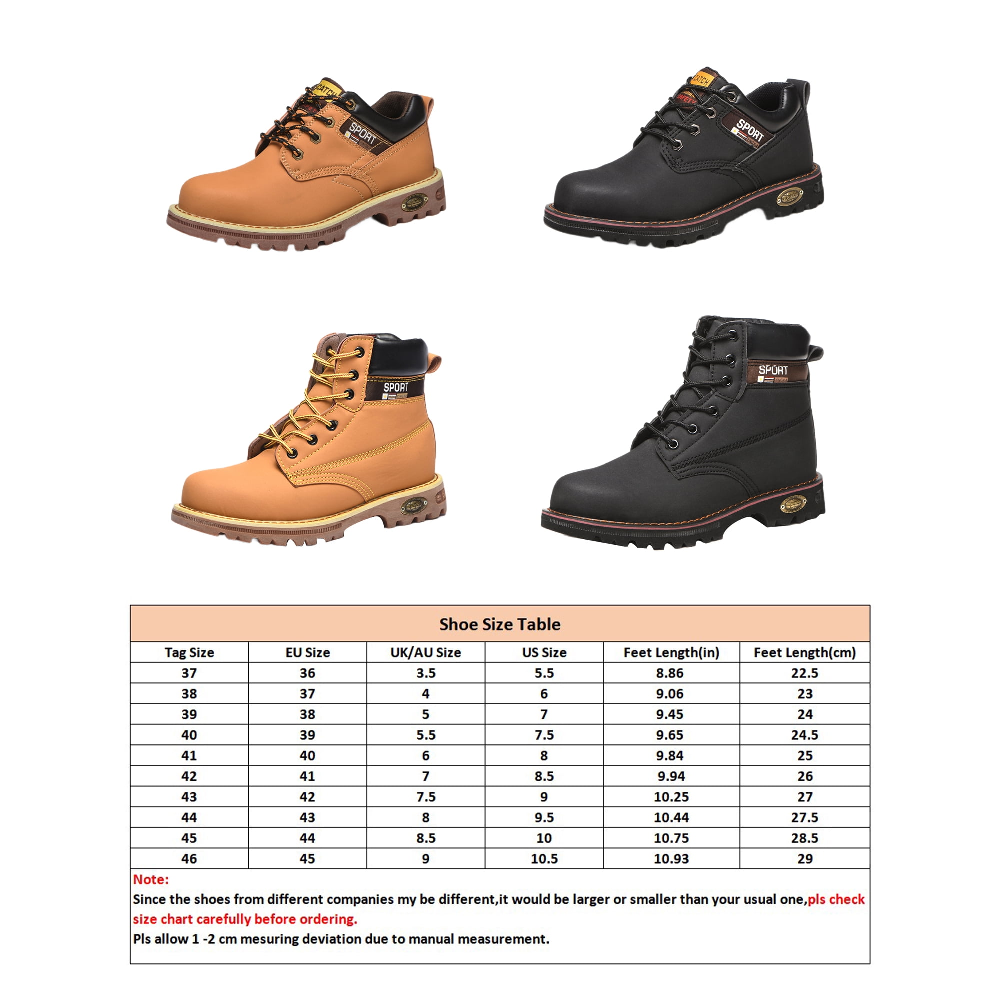 Woobling Men Slip Resistant Industrial Shoes Outdoor Anti Collision Heavy Duty Work Boots Mid Top Yellow 6 Other 6