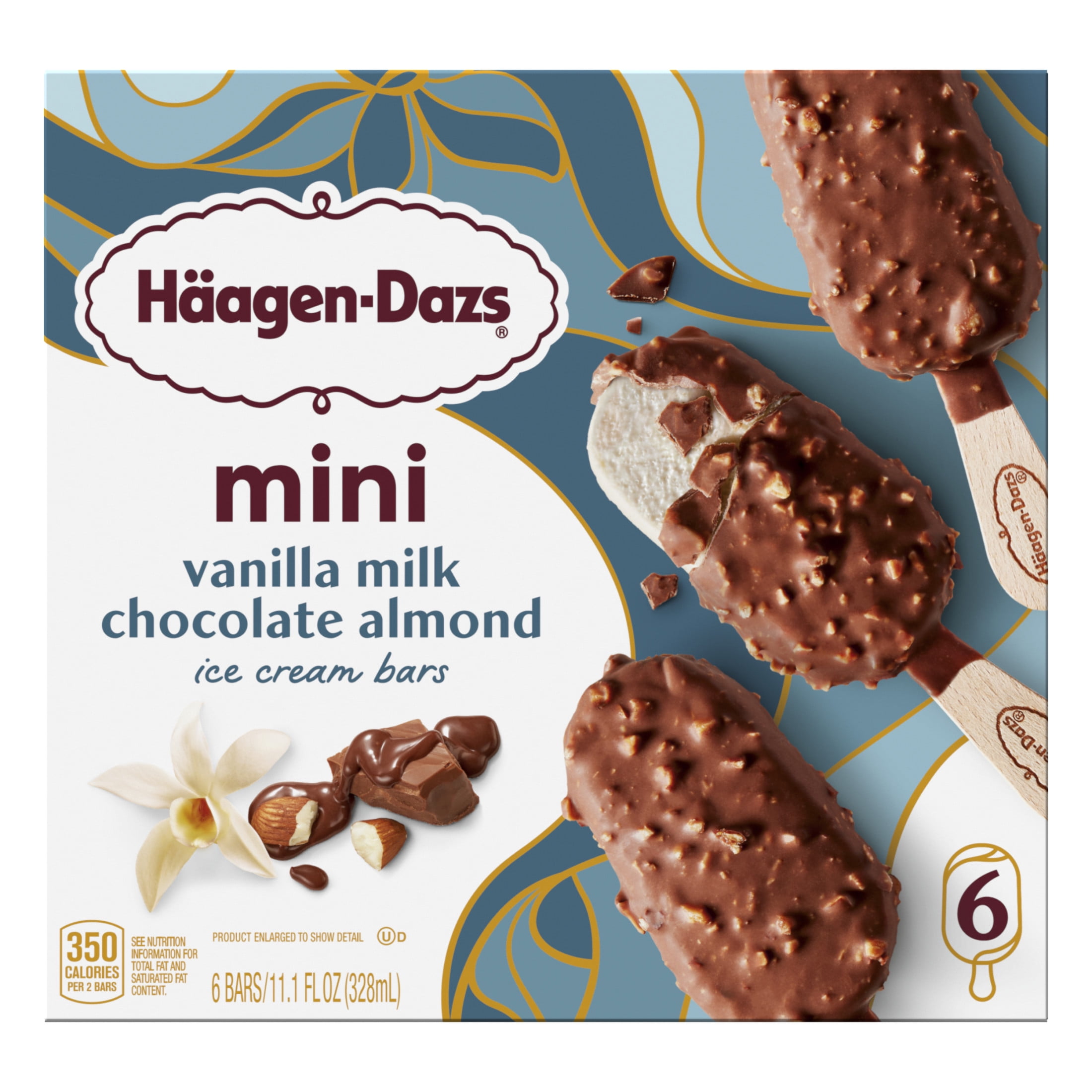 Haagen Dazs Vanilla Milk Chocolate Almond Ice Cream Mini Snack Bars, 6 Ct