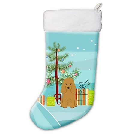 - Carolines Treasures BB4194CS Merry Christmas Tree Poodle Tan Christmas Stocking