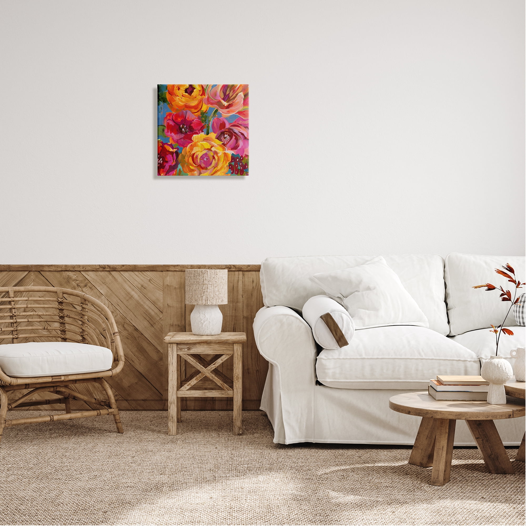 Stupell Industries Pink & Yellow Florals Botanical & Floral Painting Gallery Wrapped Canvas Print Wall Art, 17 x 17