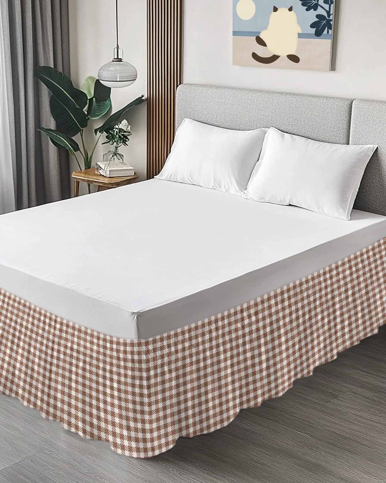 Autunm Brown Bed Skirt King Size 16&nbsp;Inch Drop, Lattice Wrap Around Dust Ruffle Bedskirts, Wrinkle & Fade Resistant Easy Fit Bedskirt with Adjustable Elastic