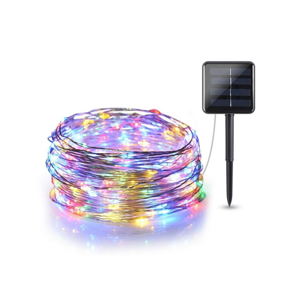 Rirool Solar String Lights - 33ft 100 LED Copper Wire Fairy Lights - Waterproof Outdoor Decoration for Garden, Party, Wedding