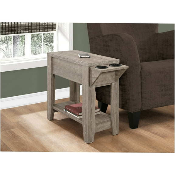 JERFIT Modern Taupe End Table with Storage Drawer and Cup Holder, Compact Side Table for Small Spaces, Nightstand for Bedroom, Accent Table for Living Room