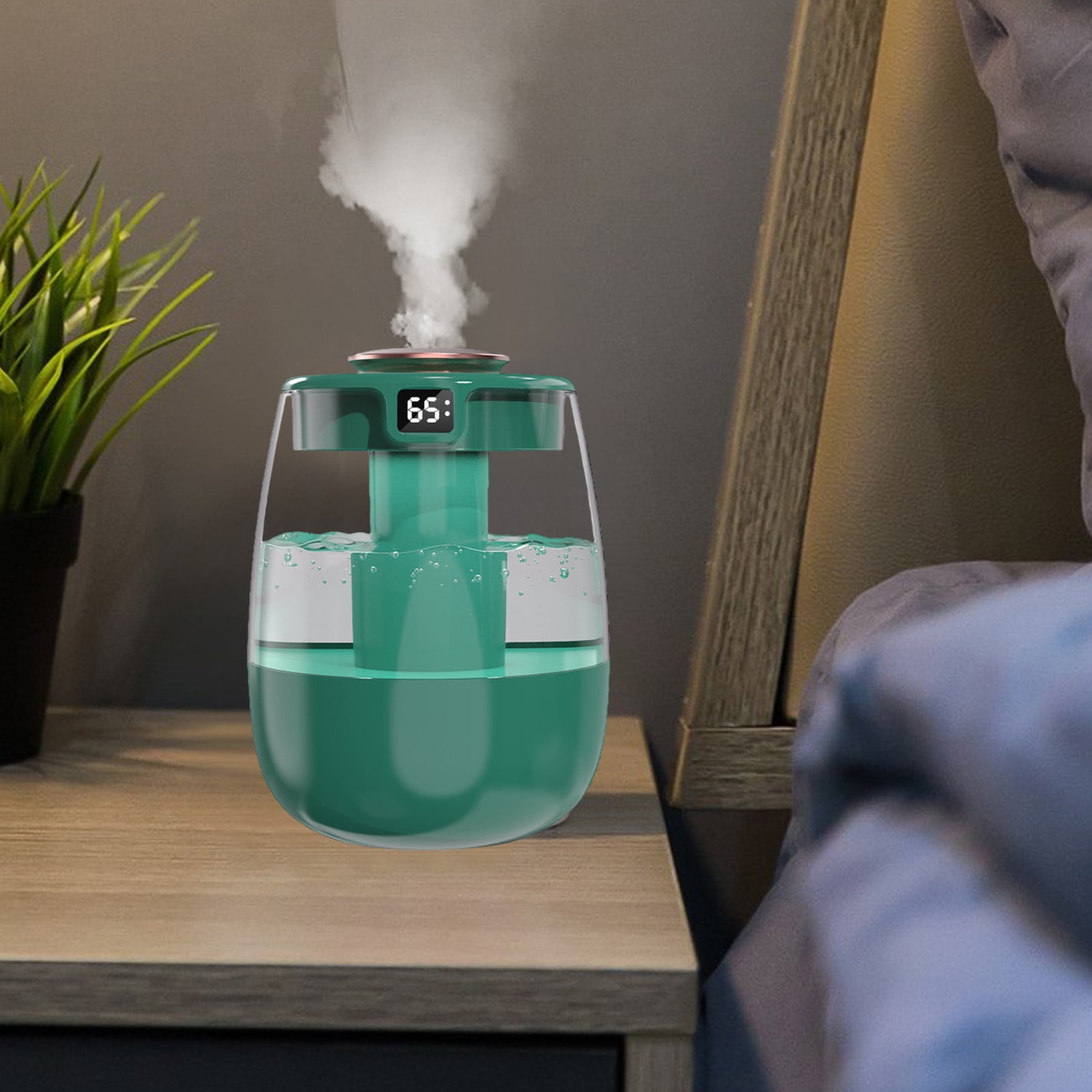 USB Humidifier with Humidity Display, Quiet Cool Mist, 2L Capacity, Easy to Clean, Continuous/Intermittent Mist Modes, Night Light, for Bedroom Office Plants Travel Car
