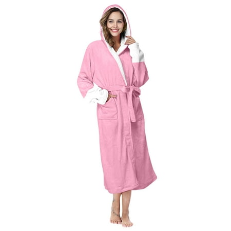

〖TOTO〗Women Sleepwear Women Hooded Fleece Bathrobe Lightweight Soft Plush Long Flannel Sleepwear Fleece Hooded Bathrobe Plush Long Robe